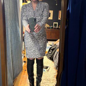 Norma Kamali Leopard Print Long Sleeve Ruched Faux Wrap Dress Size M